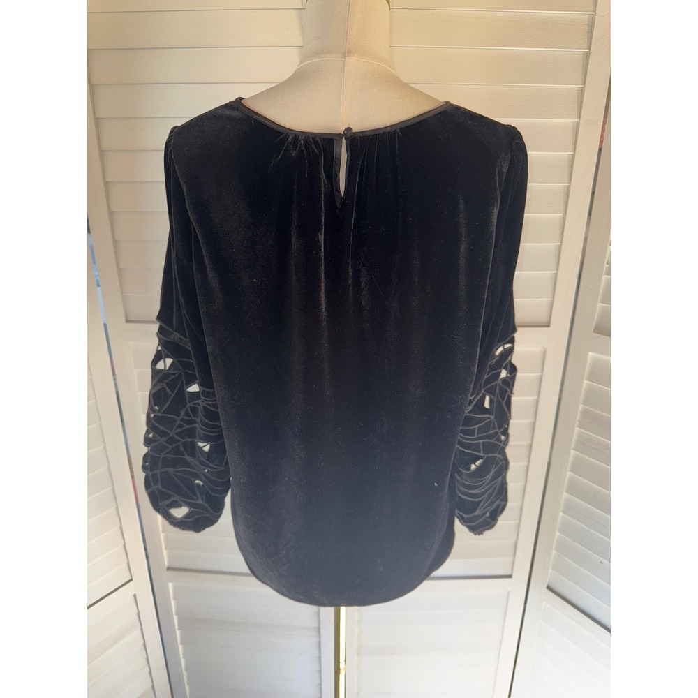 Joie Velvet Blouse Women Black Cut-out Lattice Sleeve Round Neck XL - Picture 6 of 8